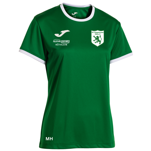 Damen Trikot grün Kragenrand weiß mit Logo und Initialen