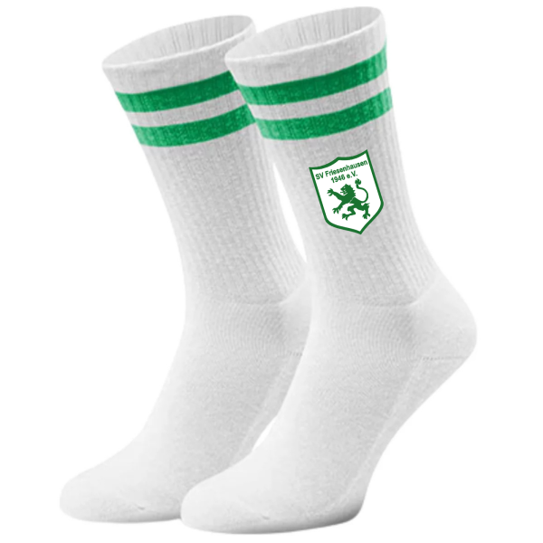 Socken Weiß mit grünen Streifen und Vereinslogo