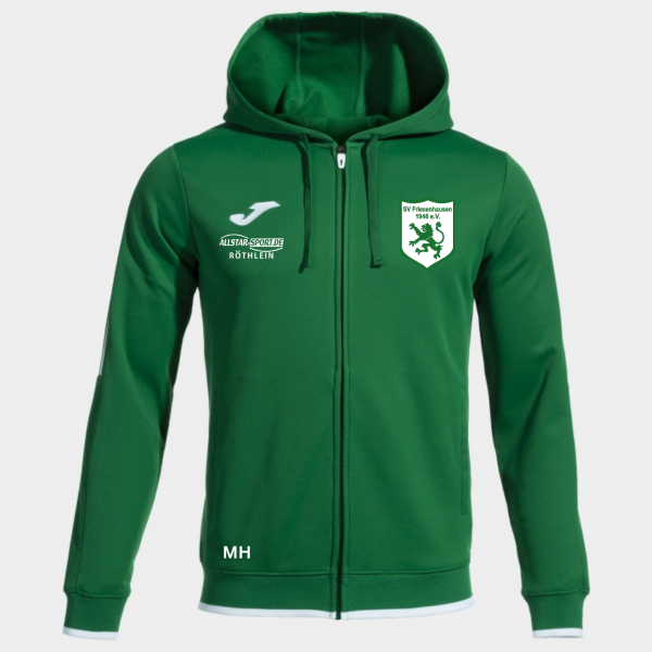 Sweatjacke mit Kapuze grün mit Logos und Initialen